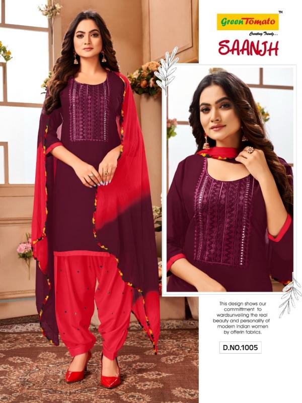 Green Tomato Saanjh Patiyala Wear Ready Made Collection